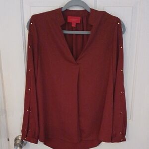Jennifer Lopez Deep Red Blouse with Gold Accents